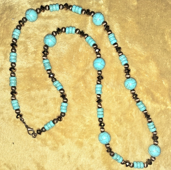 Jewelry - Turquoise Bead Necklace with Bronze Accents - Women Jewelry